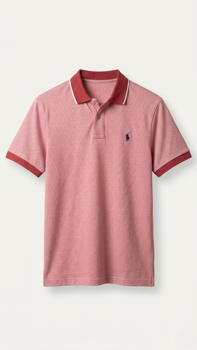 Men's Striped Piqué Polo - Heather Red (BG-000666)