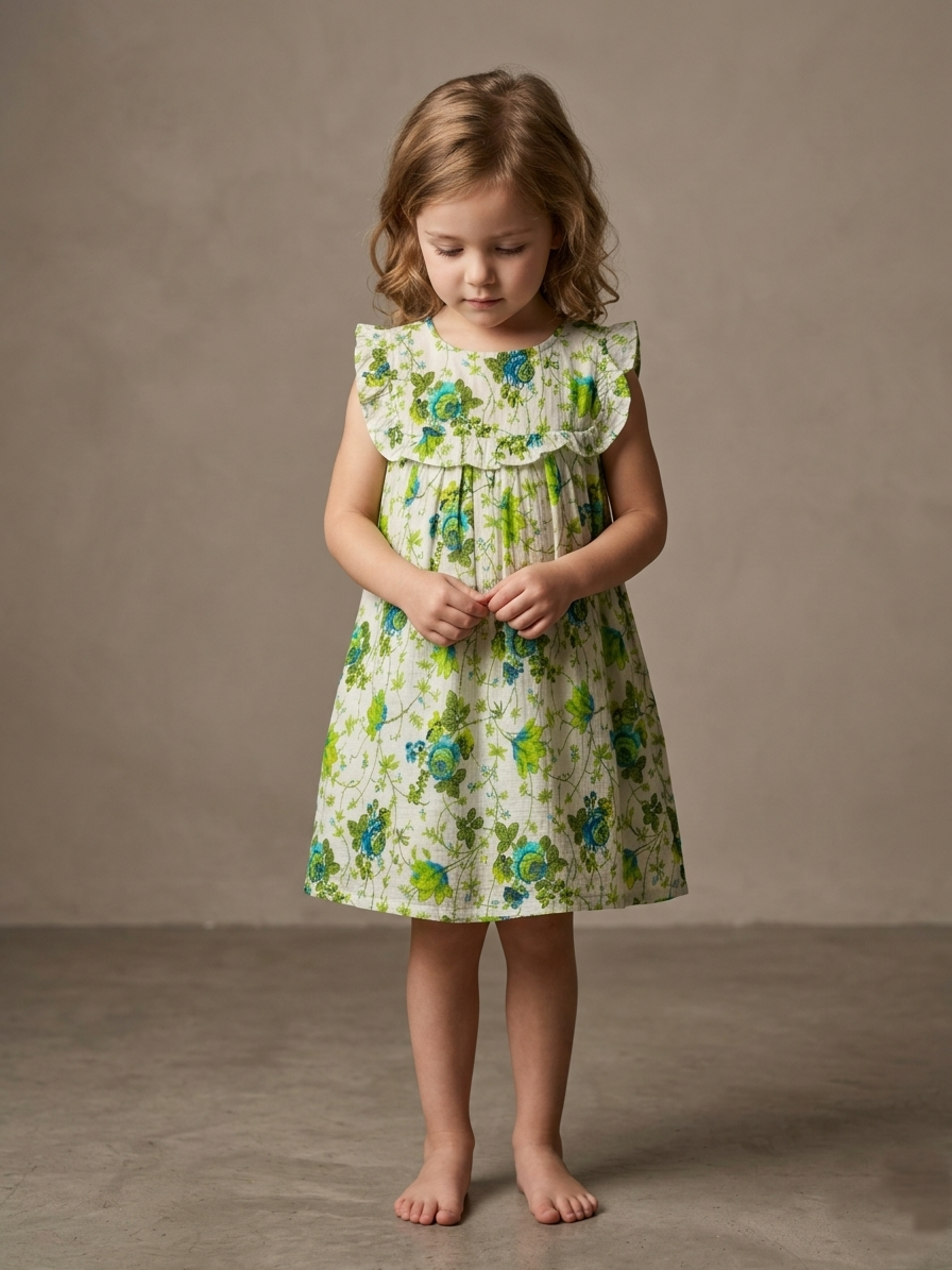 CUTIES SKIN FROCK WITH GREEN FLOWER PRINT (BG-000791)