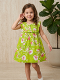 CUTIES GREEN FROCK WITH PINK FLOWERS PRINT (BG-0007920