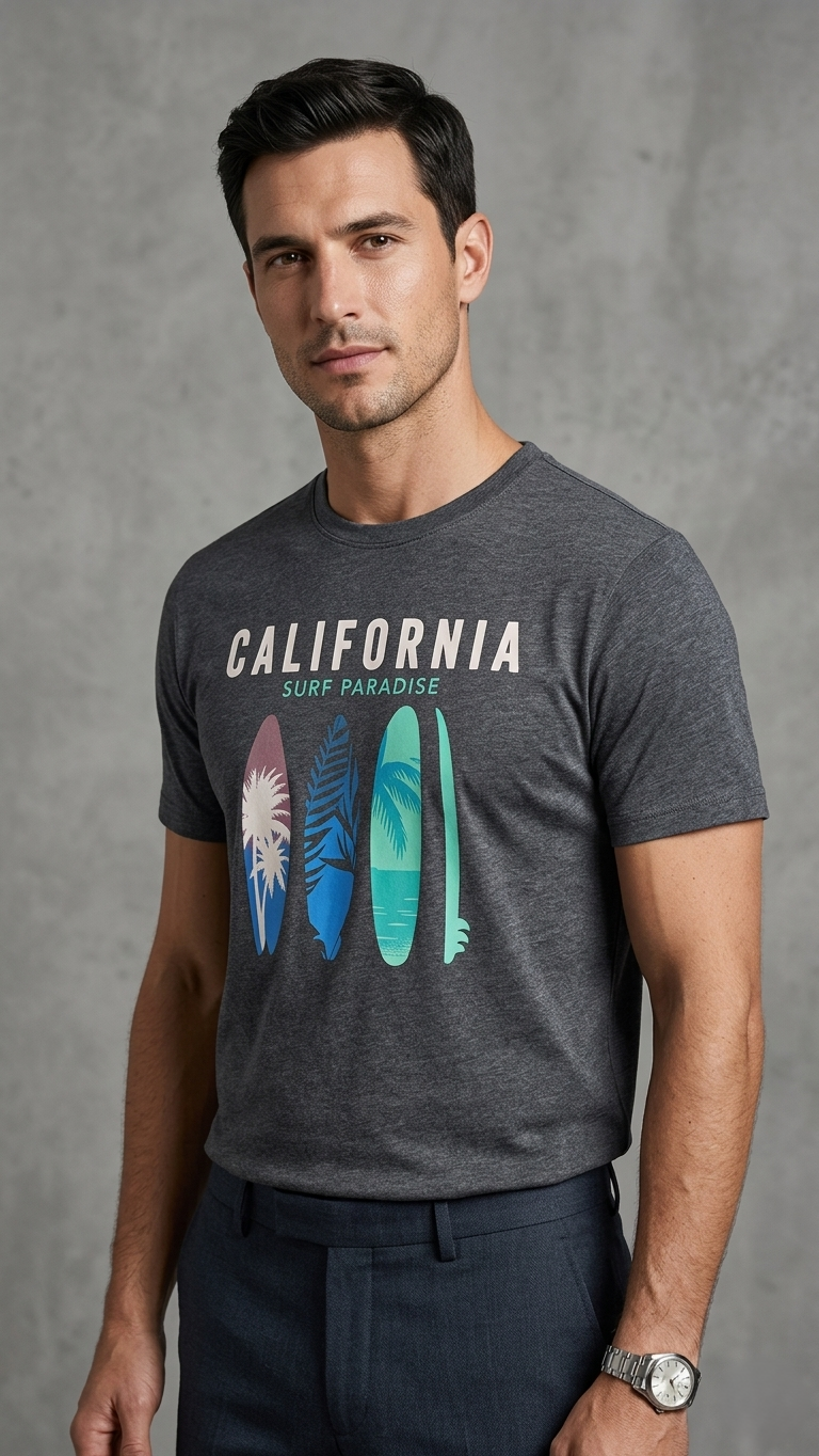 California "Surf Paradise" Tropical Graphic Tee (BG-000663)