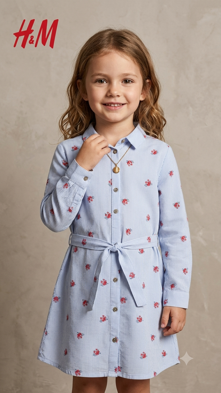 H&M blue frock with flower print 1 pc (BG-000700)