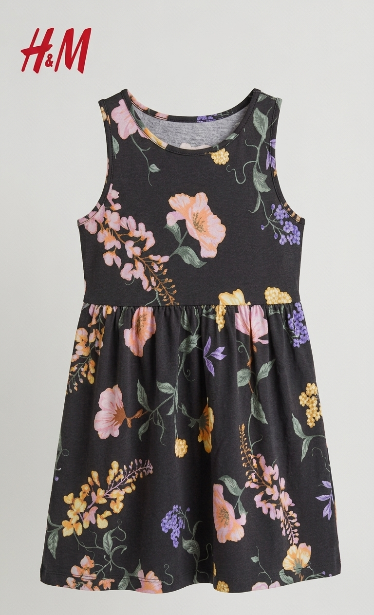 H&M BLACK FROCK FLOWERS PRINT (BG-000777)