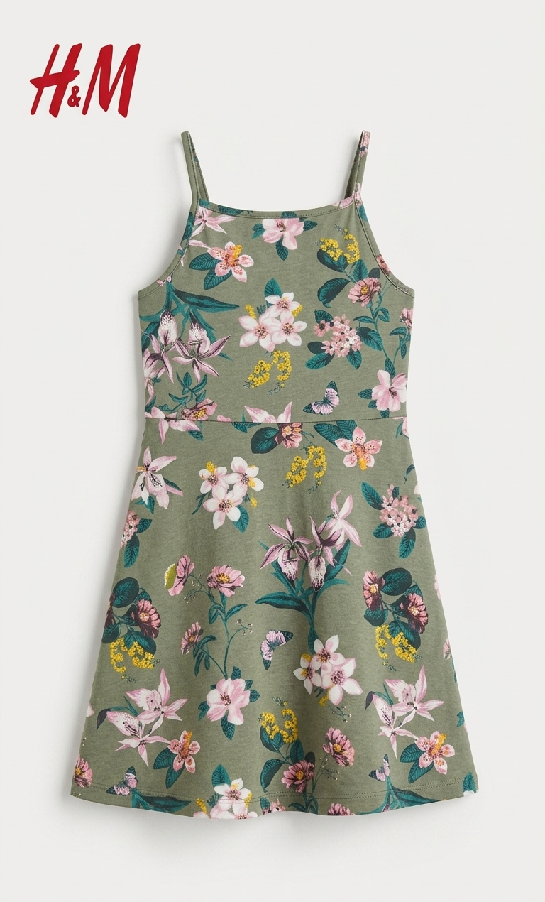H&M GREEN FROCK WITH FLOWERS PRINT (BG-000776)