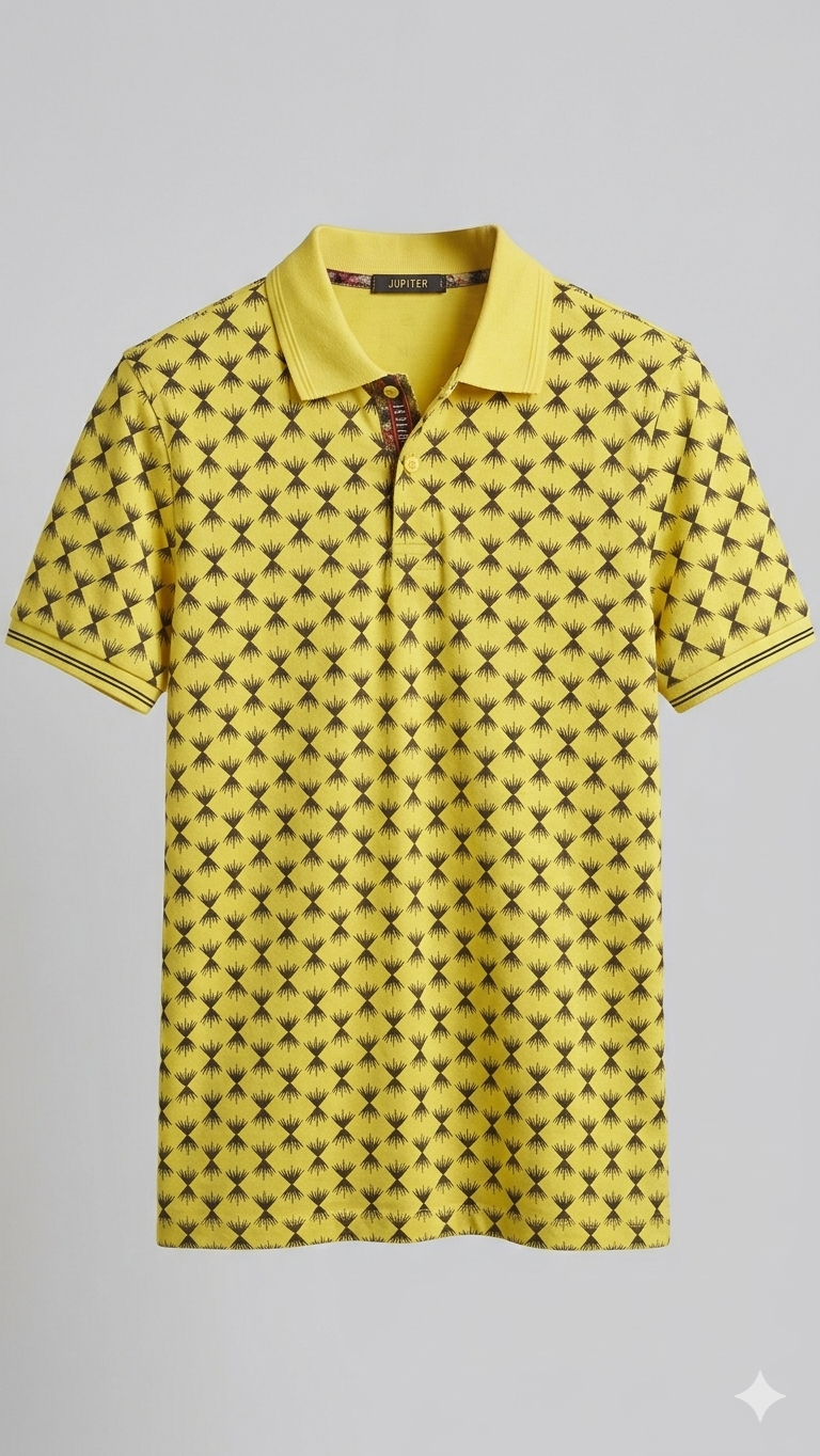 JUPITER POLO YELLOW WITH BLACK PRINT ON WHOLE SHIRT (BG-000738)