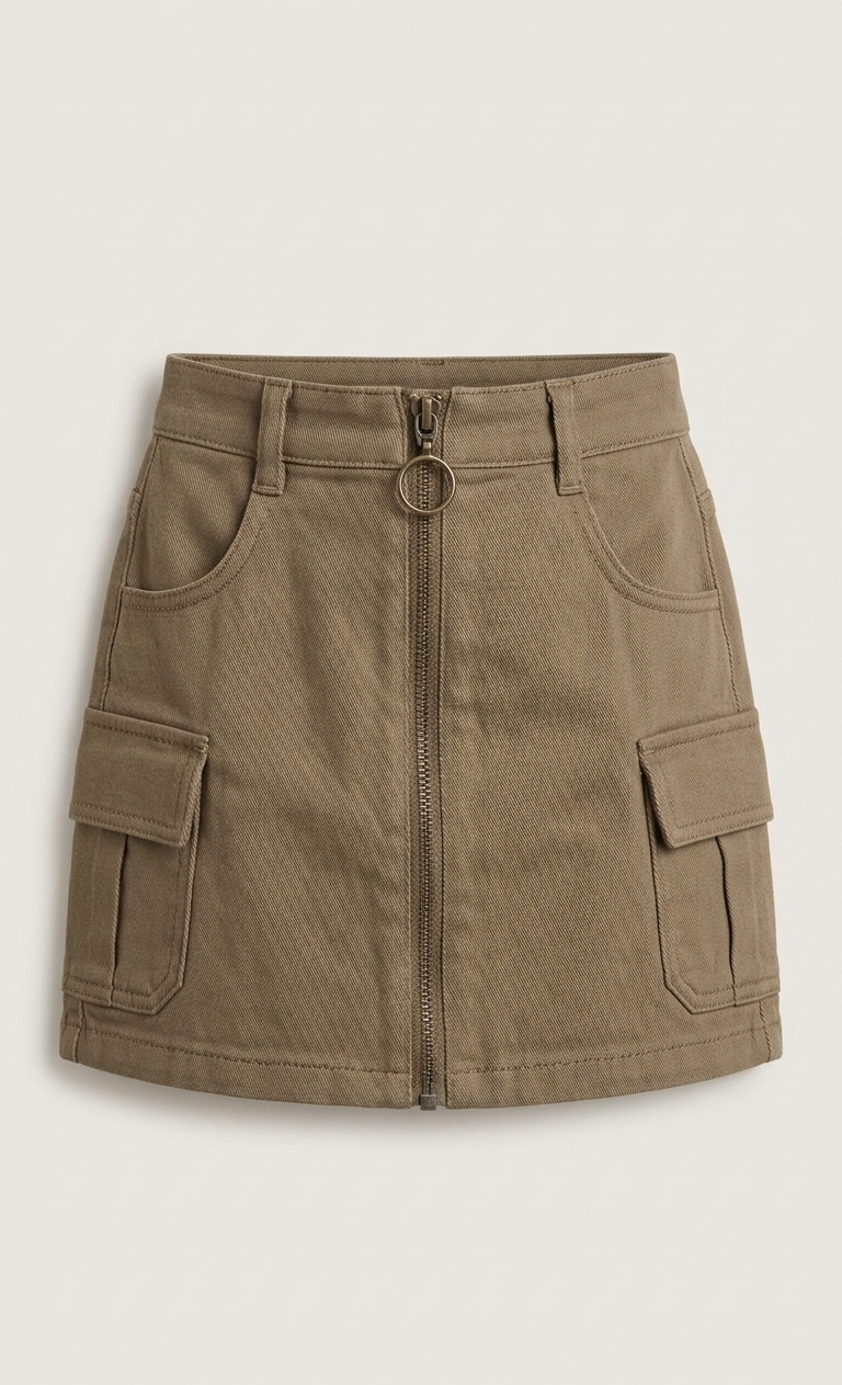 LOSAN DARK GREEN SKIRT FRONT ZIP (BG-000739)