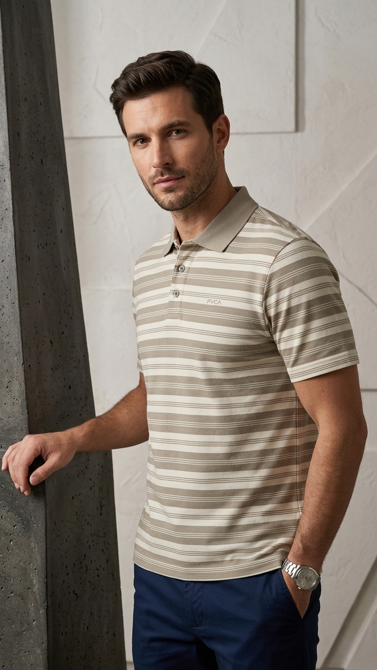 FICA Luxury Earth-Tone Striped Polo (BG-000667)