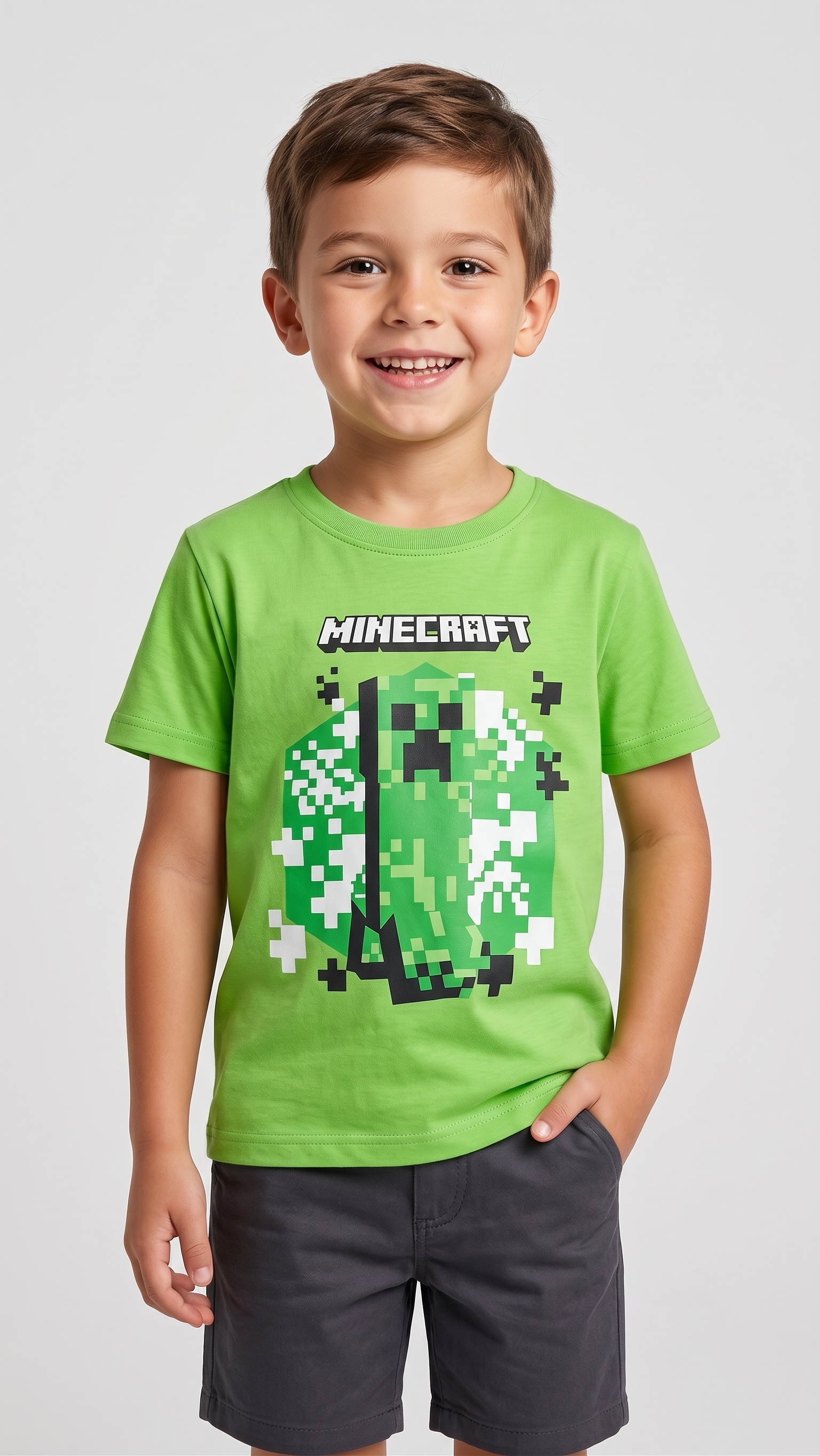 Boys' "Minecraft" Pixel Gamer Graphic T-Shirt - Green (BG-000773)