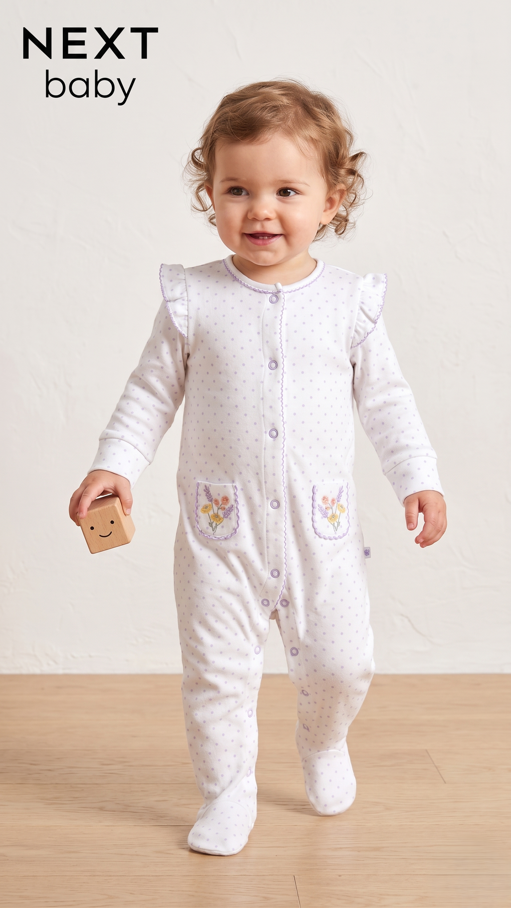 White & Lilac Polka Dot Frill Sleepsuit  (BG-000669)