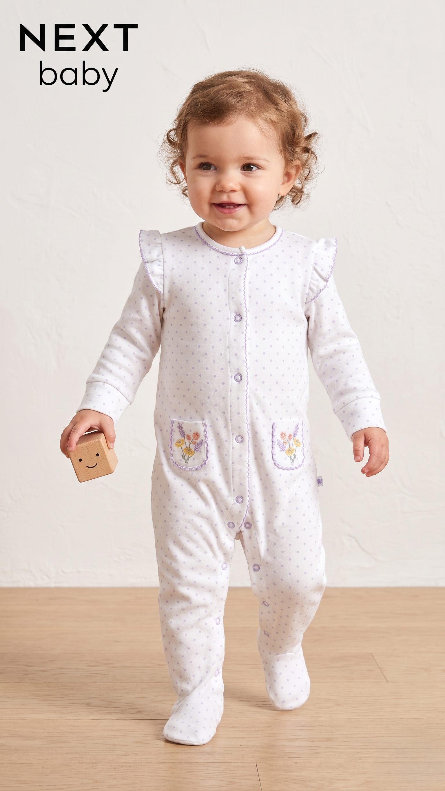 White & Lilac Polka Dot Frill Sleepsuit  (BG-000669)