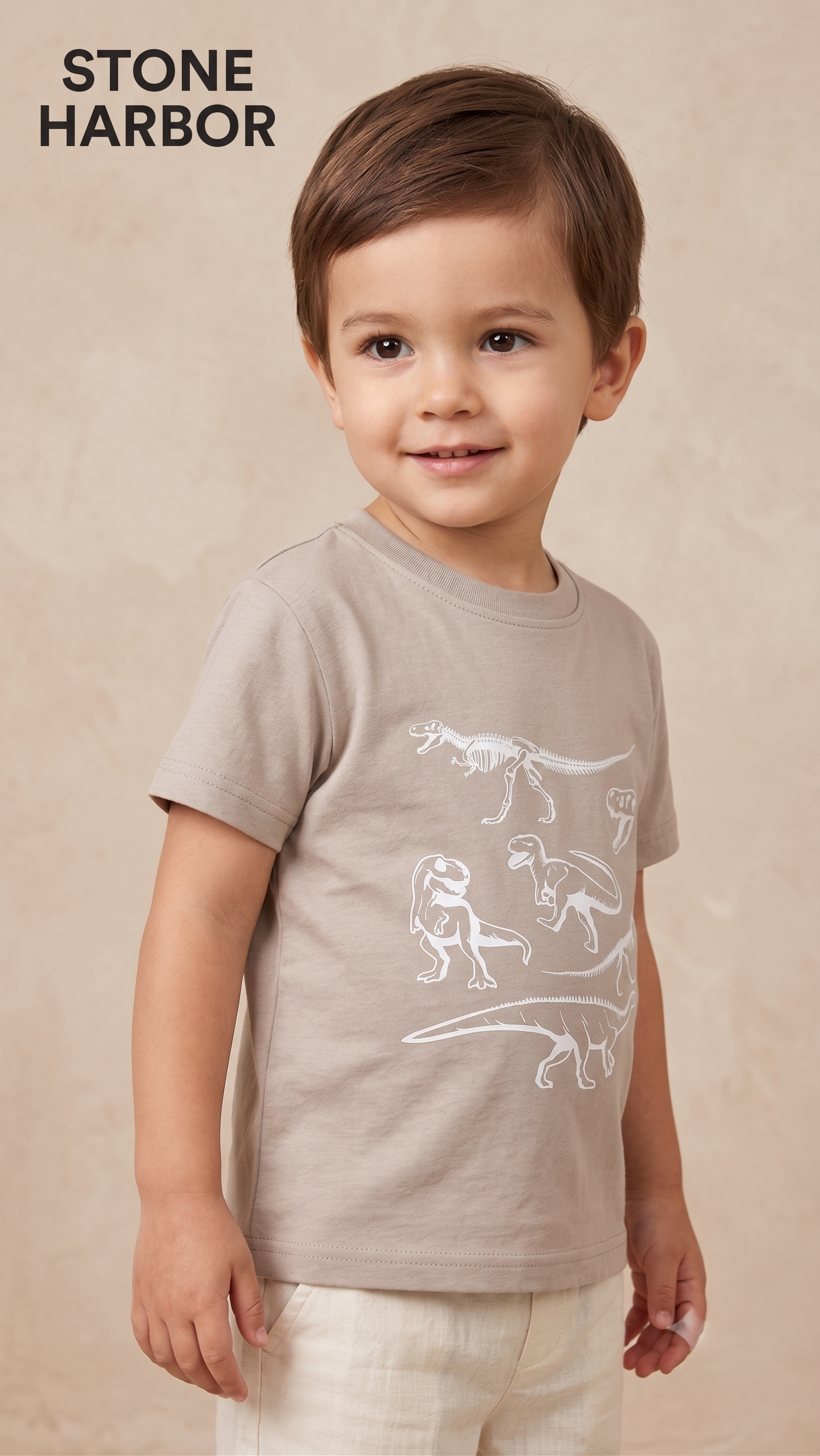 Boys' Dinosaur Fossil Graphic Tee - Light Beige (BG-000850)