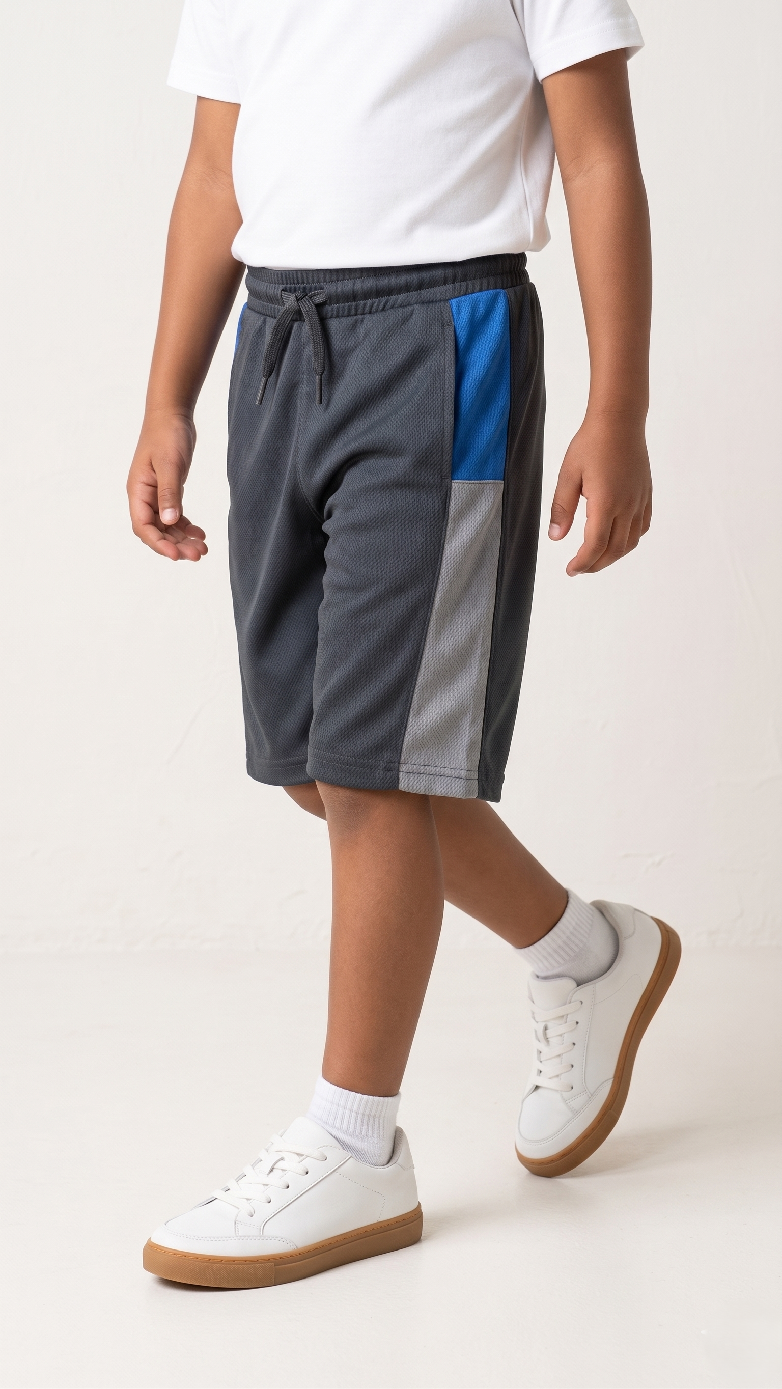 Boys Colorblock Sports Shorts Breathable Activewear Grey Blue (BG-000544)