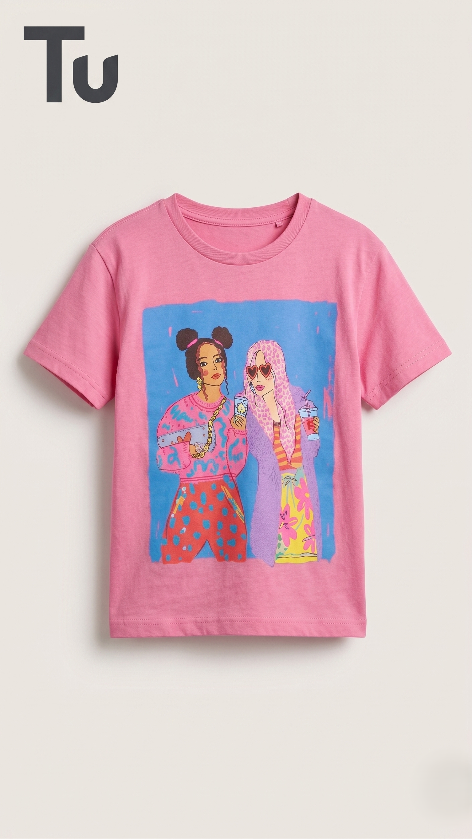 Pink Girls' Graphic Blouse-Trendy Friends Print (BG-000624)