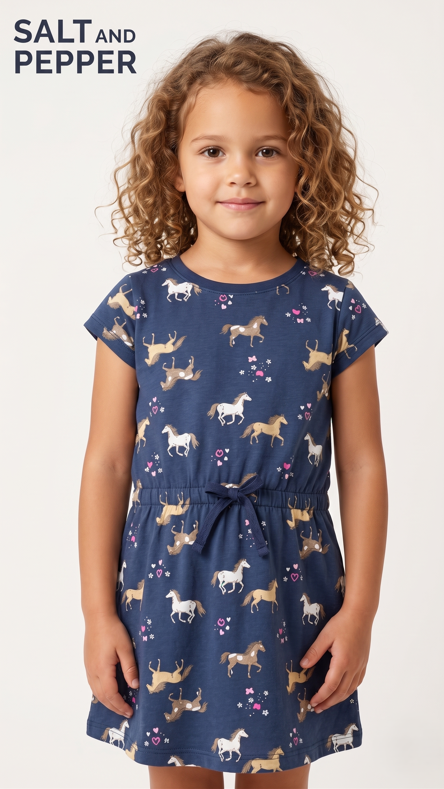 Navy Horse Print Drawstring Waist Frock (BG-000648)