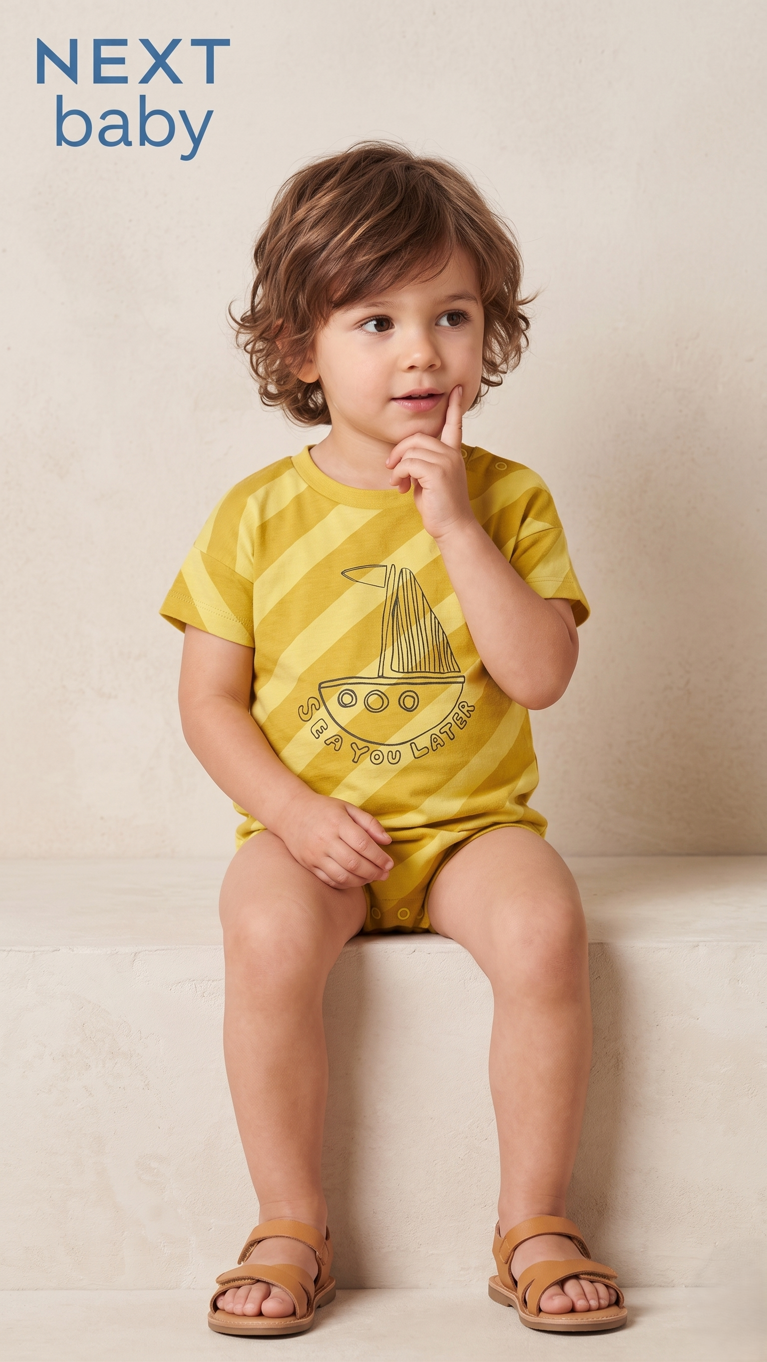 Next Baby Yellow Diagonal Stripe 'Sea You Later' Romper (BG-000584)