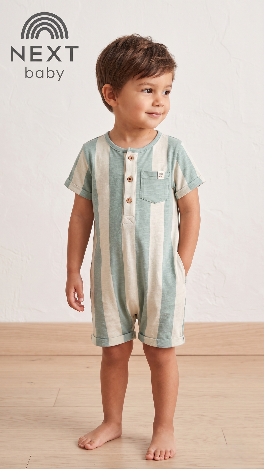 Next Baby Elegant Mint & Cream Vertical Stripe Romper (BG-000582)