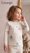 Girls Cream Fairy Tale Unicorn Print Long Sleeve T-Shirt George (BG-000922)