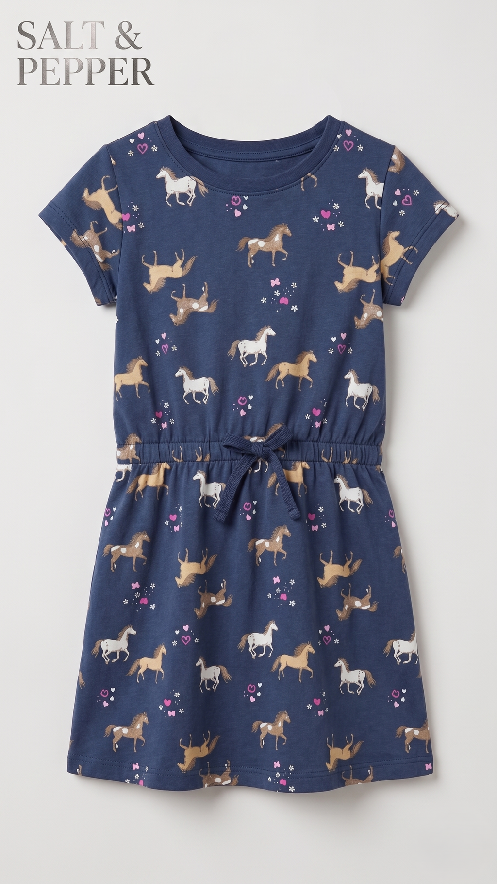 Navy Horse Print Drawstring Waist Frock (BG-000648)