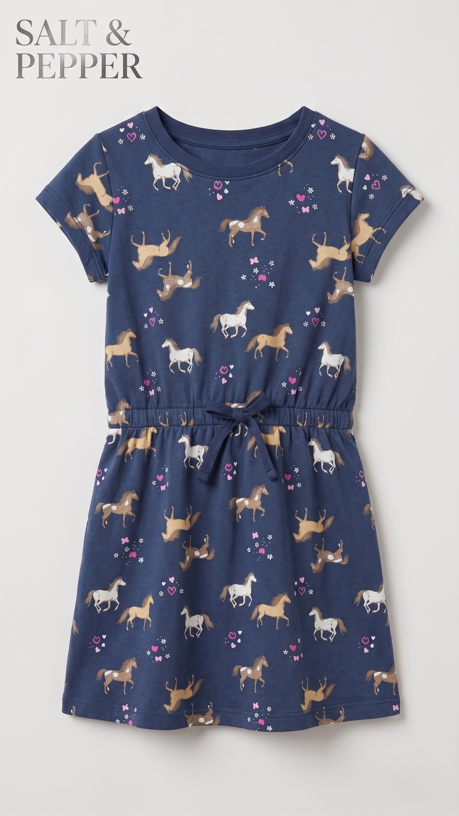 Navy Horse Print Drawstring Waist Frock (BG-000648)