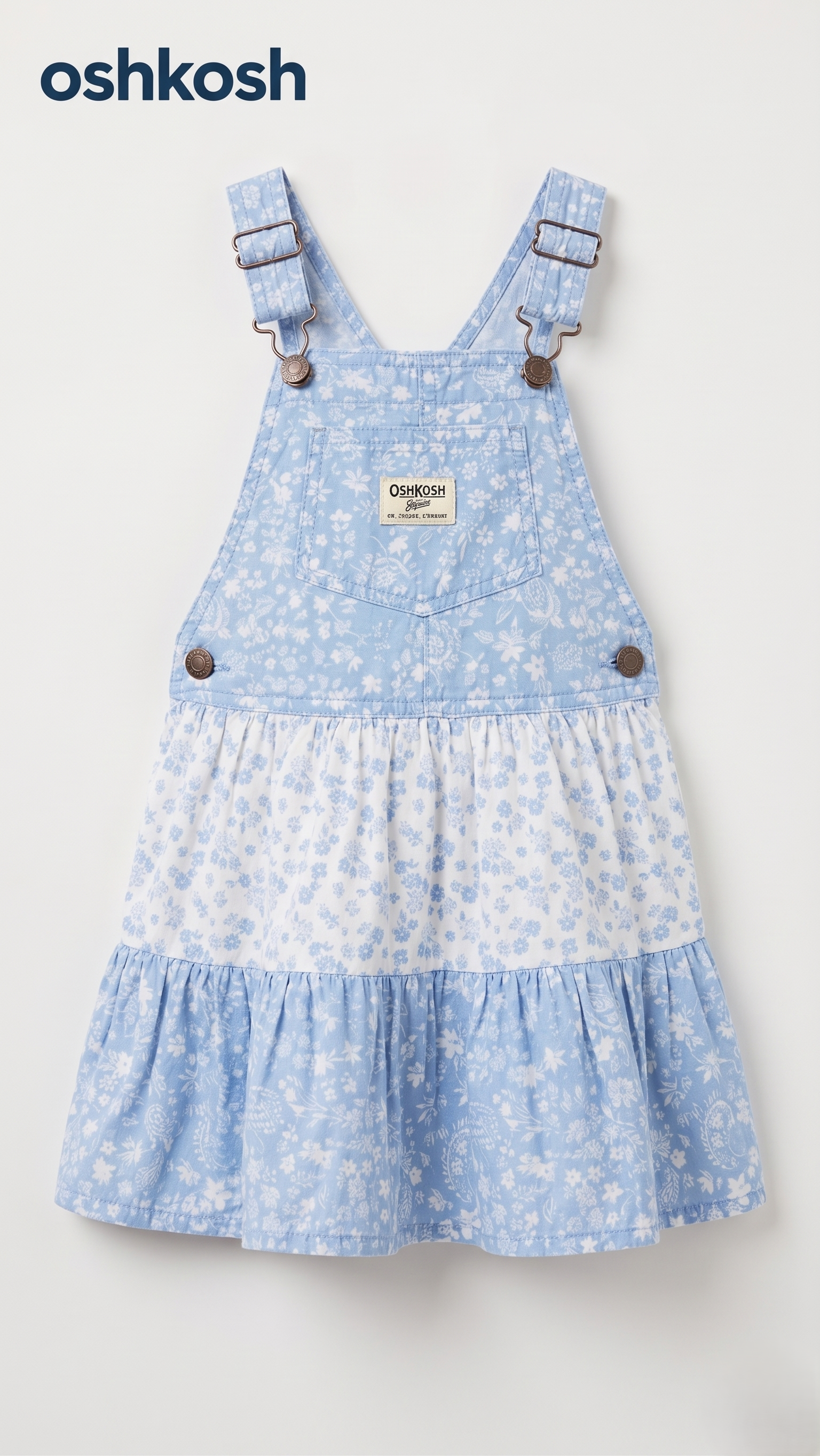 OshKosh All-Over Blue Floral Tiered Dungaree Dress (BG-000576)