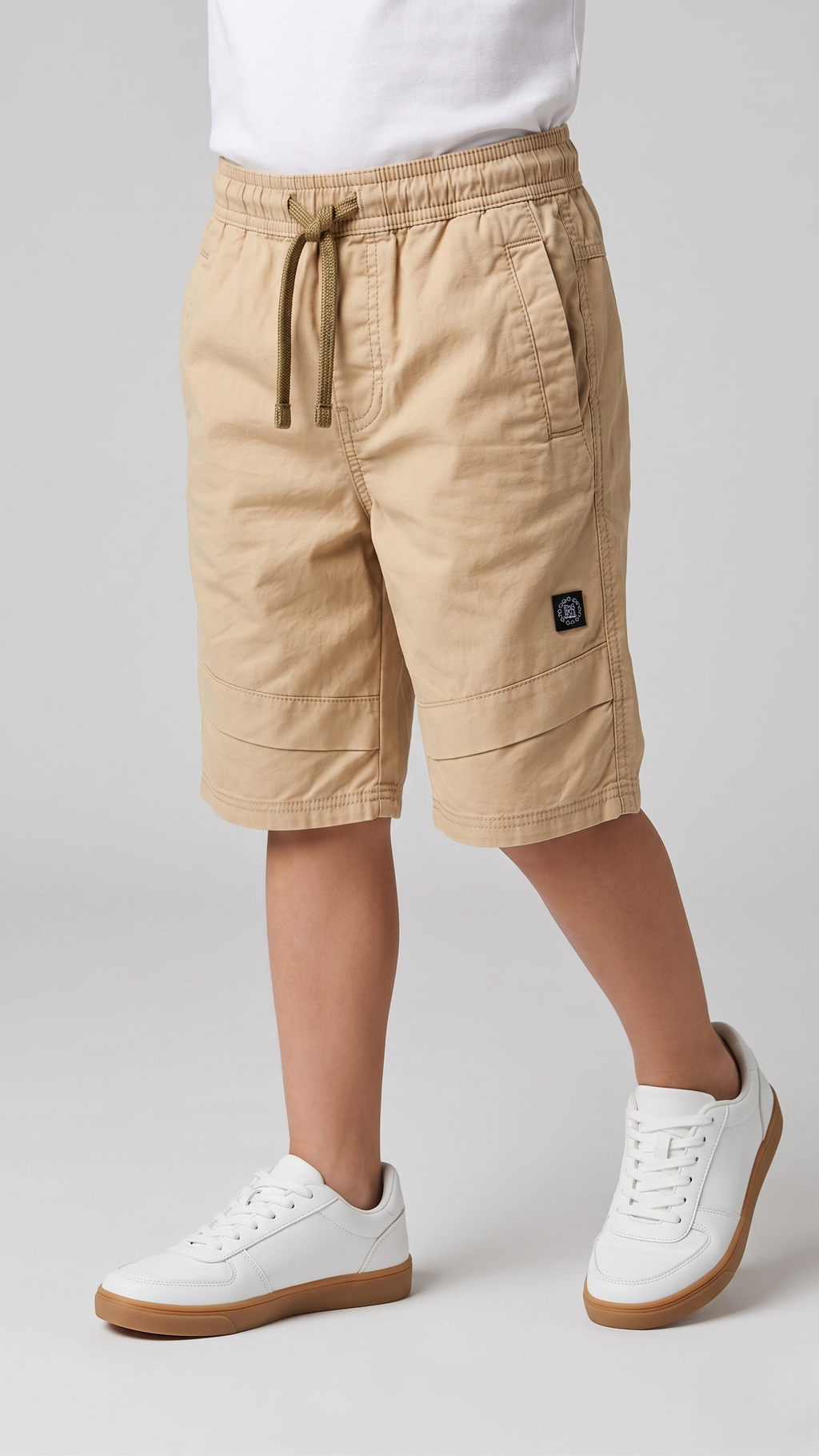 Boys Khaki Paper Cotton Shorts Casual Everyday Wear Drawstring Fit (BG-000555)