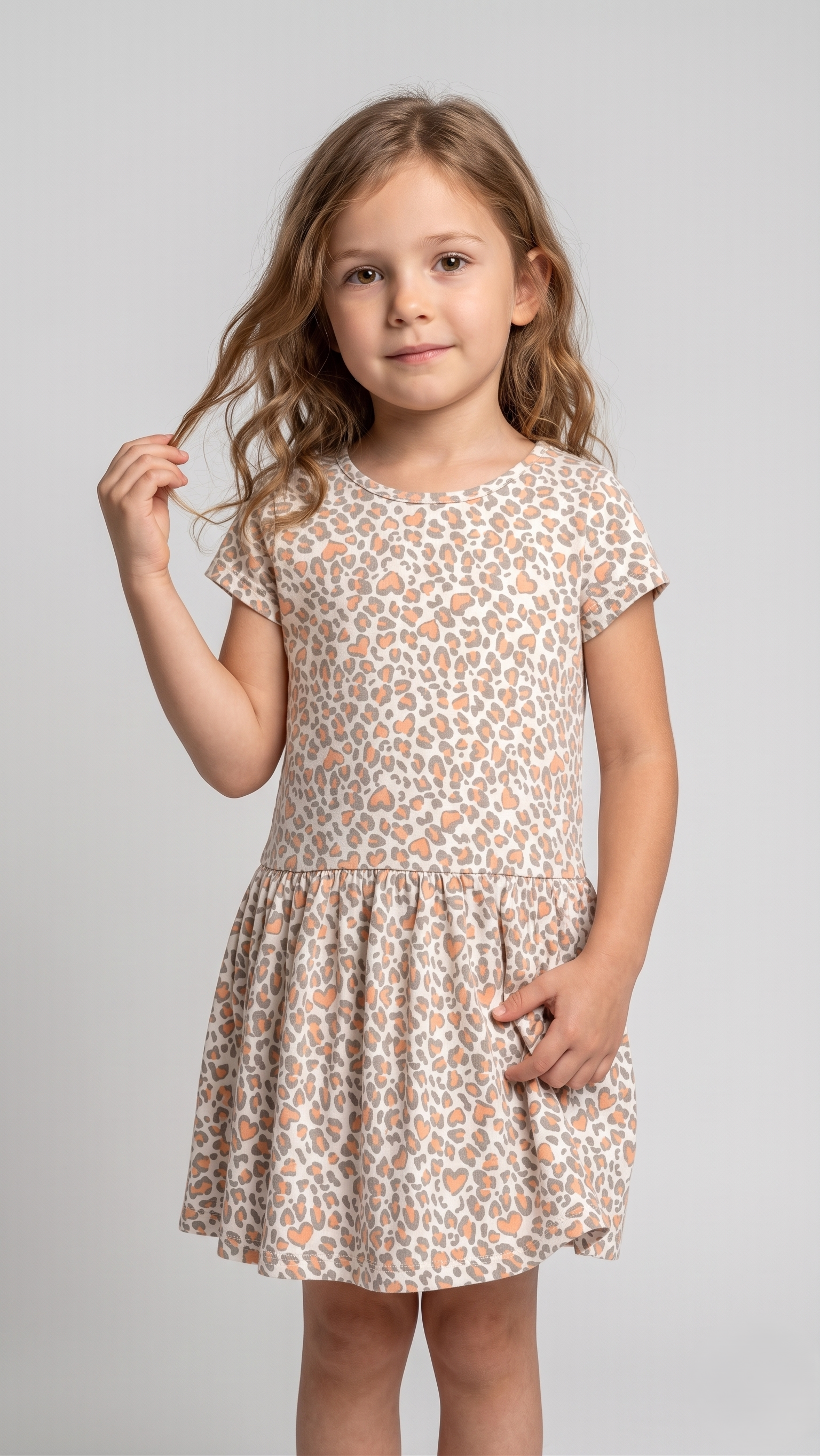 Cream Leopard Heart Print Drop-Waist Frock (BG-000645)
