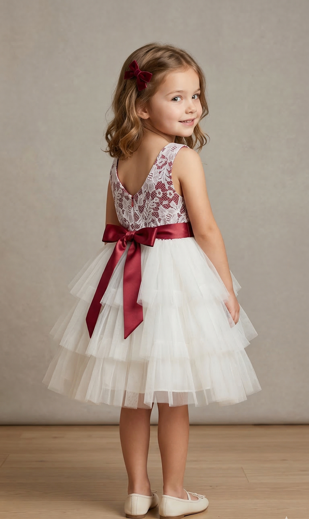 Ivory Lace & Tiered Tulle Flower Girl Dress (BG-000633)