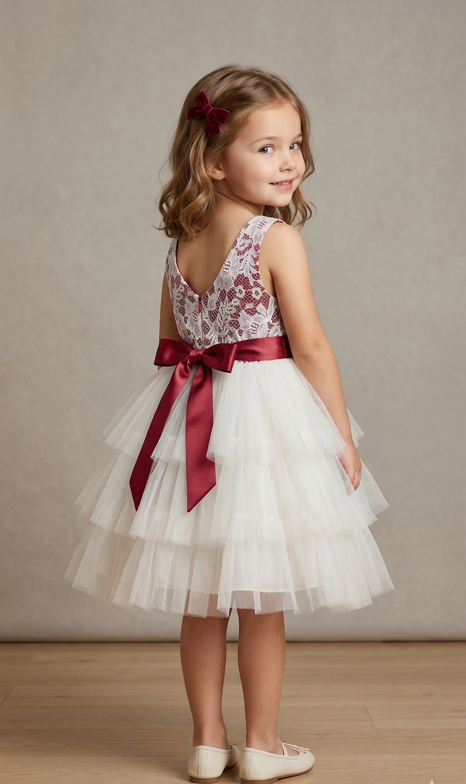 Ivory Lace & Tiered Tulle Flower Girl Dress (BG-000633)