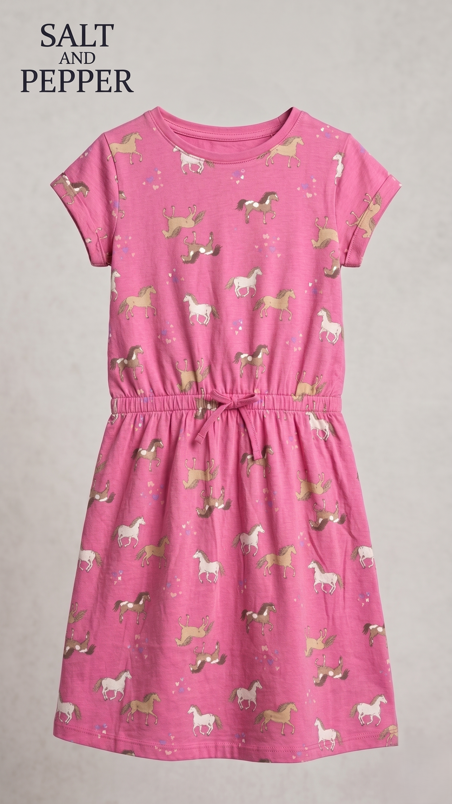 Pink Horse Print Drawstring Waist Frock (BG-000646)