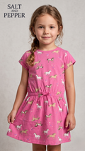 Pink Horse Print Drawstring Waist Frock (BG-000646)