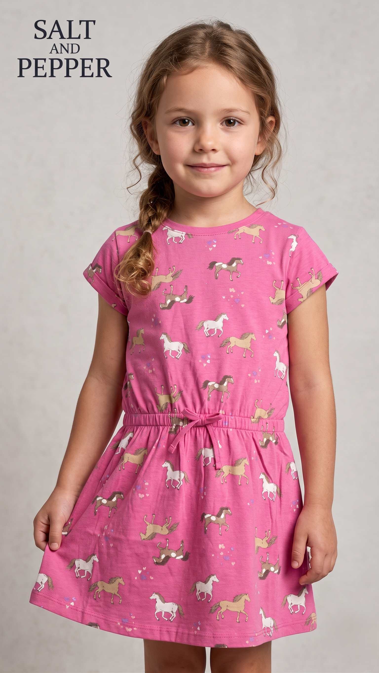 Pink Horse Print Drawstring Waist Frock (BG-000646)