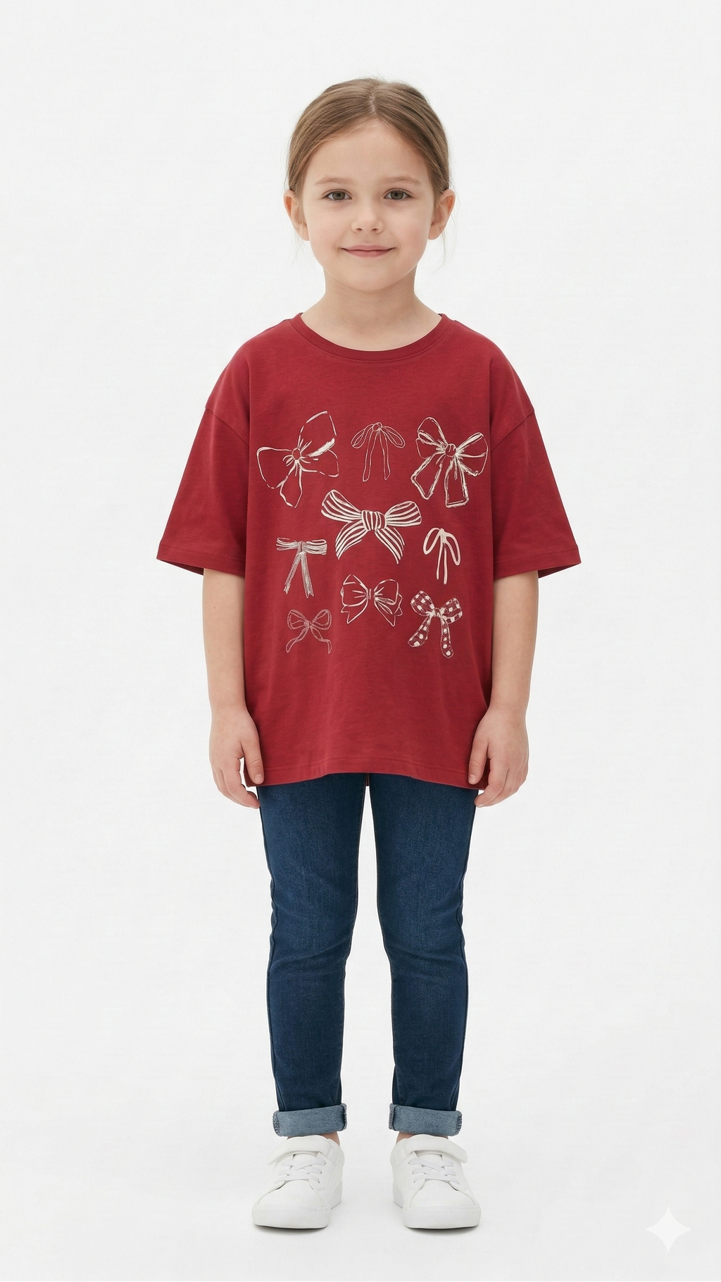 Red Girls Shirt with Bow Graphic Print (BG-000400)