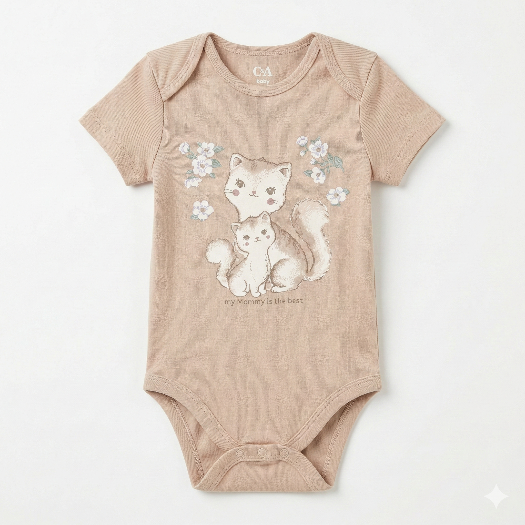 Beige Cat Illustration Bodysuit (BG-000415)