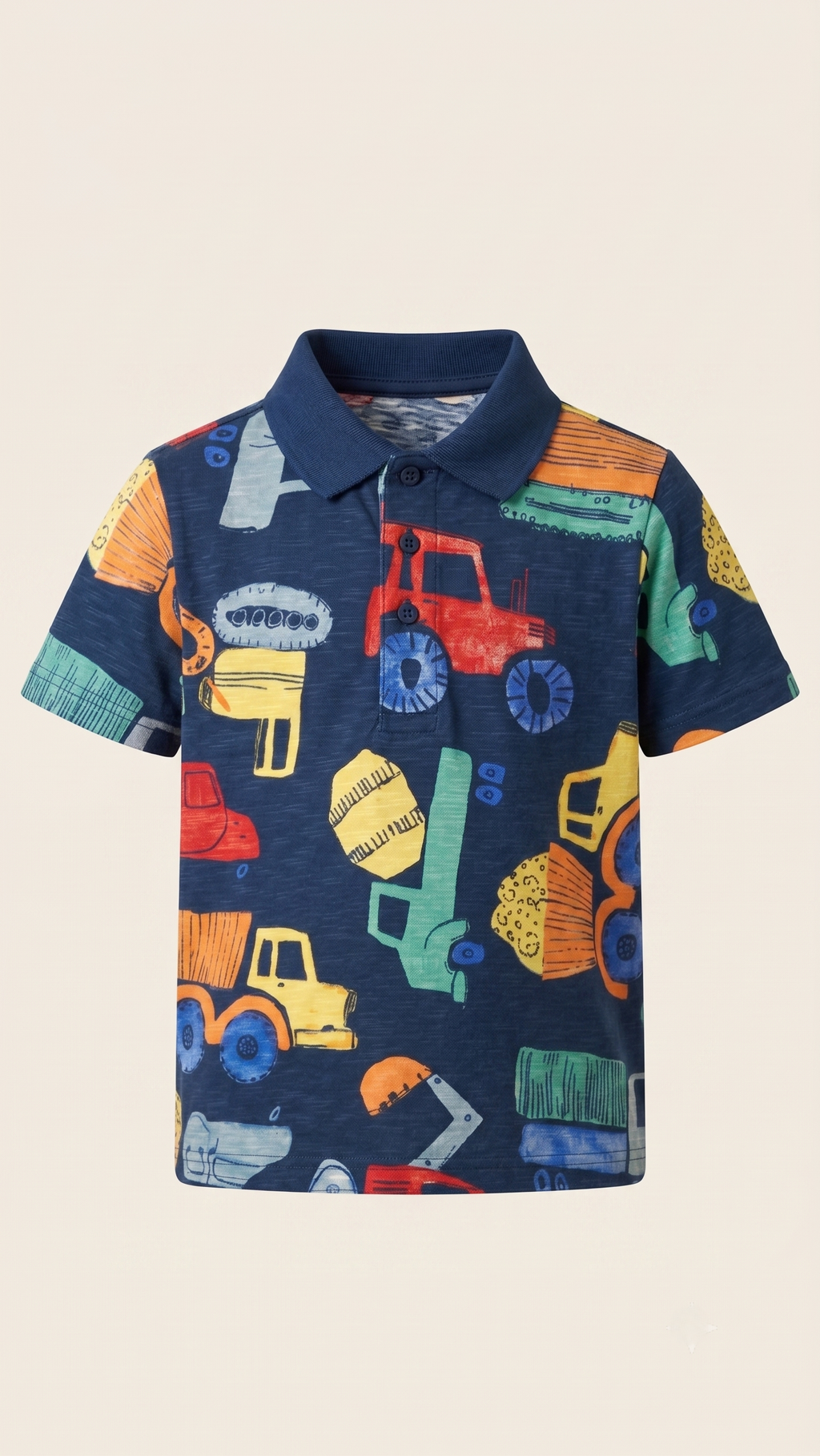 Boys' Construction Vehicle All-Over Print Polo Shirt - Navy Multi (BG-000843)