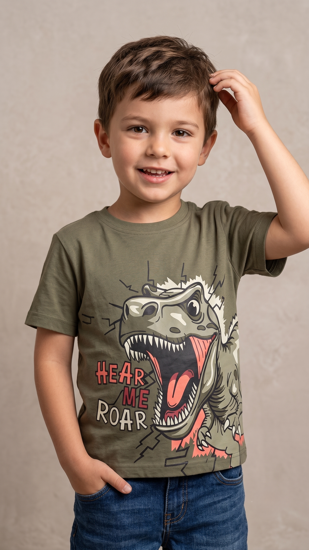 KIDS DARK GREEN WITH DINASOUR PRINT  (BG-000766)