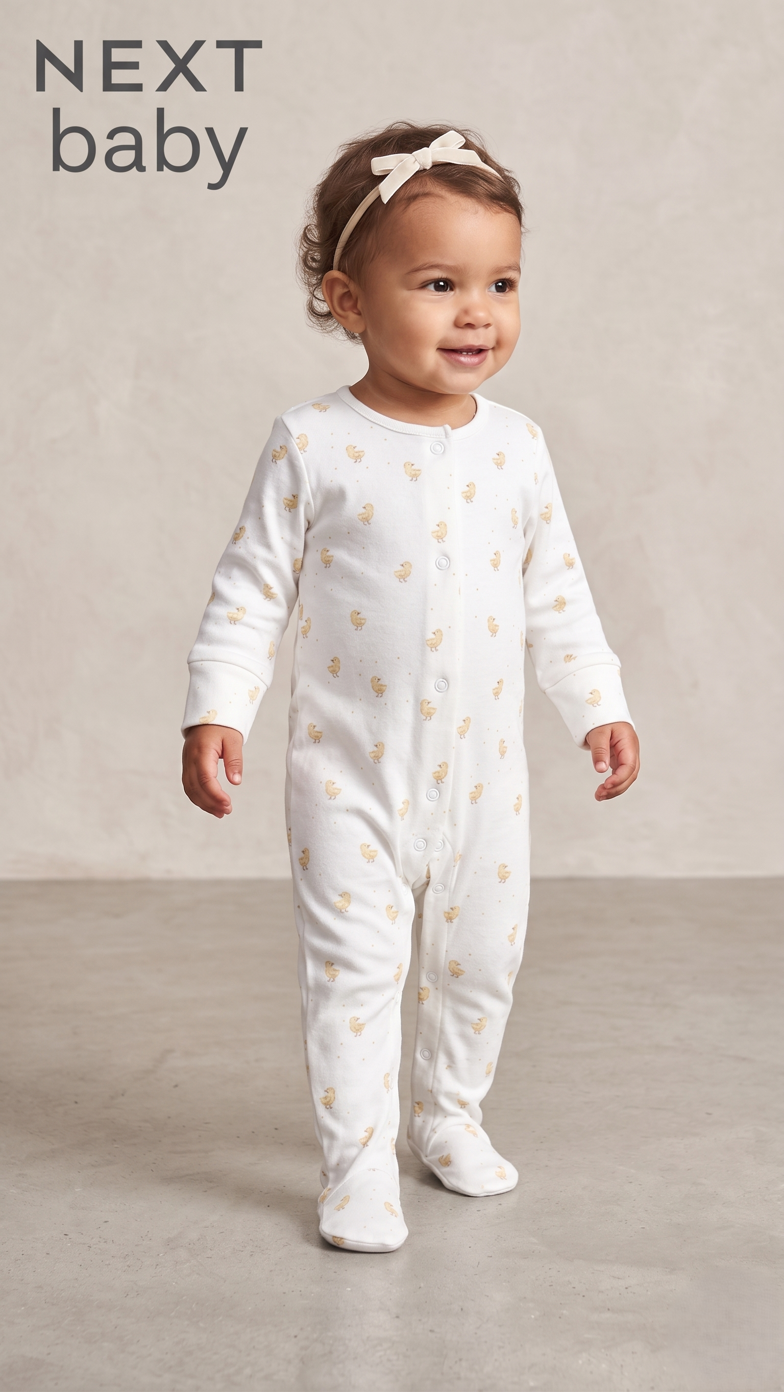 White Baby Chick Print Footed Romper (BG-000668)