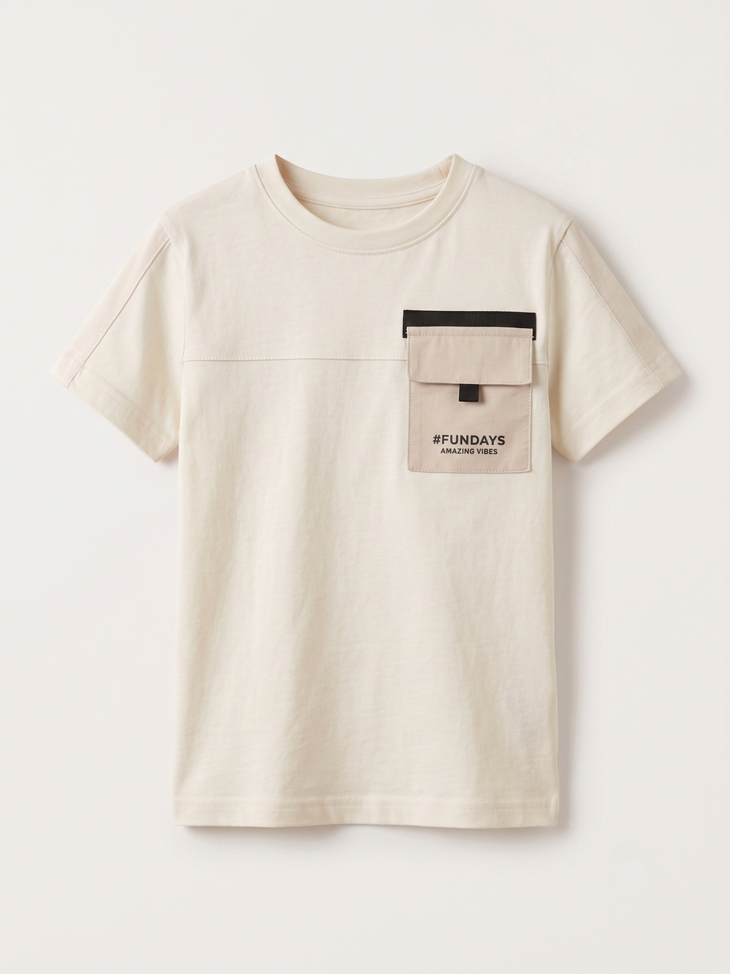 Boys' "#Fundays" Colorblock Chest Pocket T-Shirt - Cream/Tan (BG-000763)