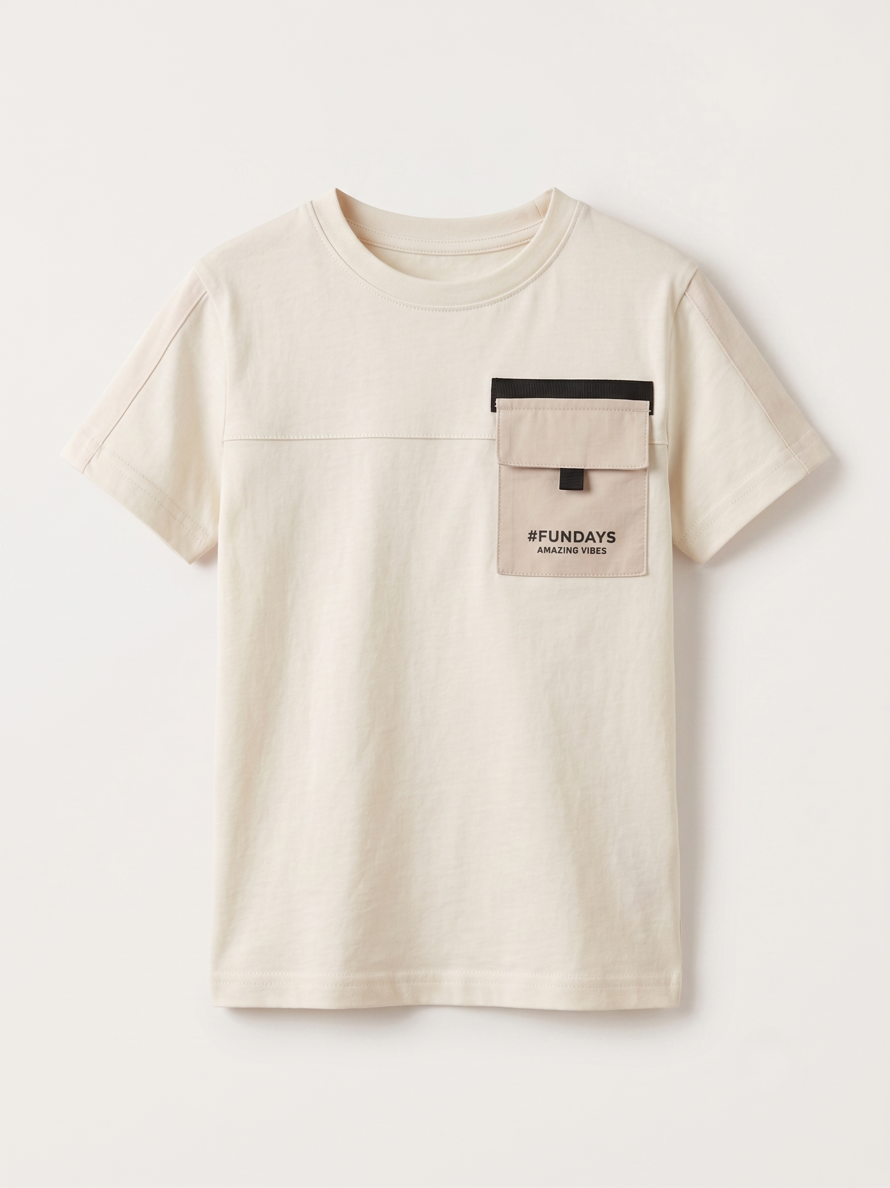 Boys' "#Fundays" Colorblock Chest Pocket T-Shirt - Cream/Tan (BG-000763)