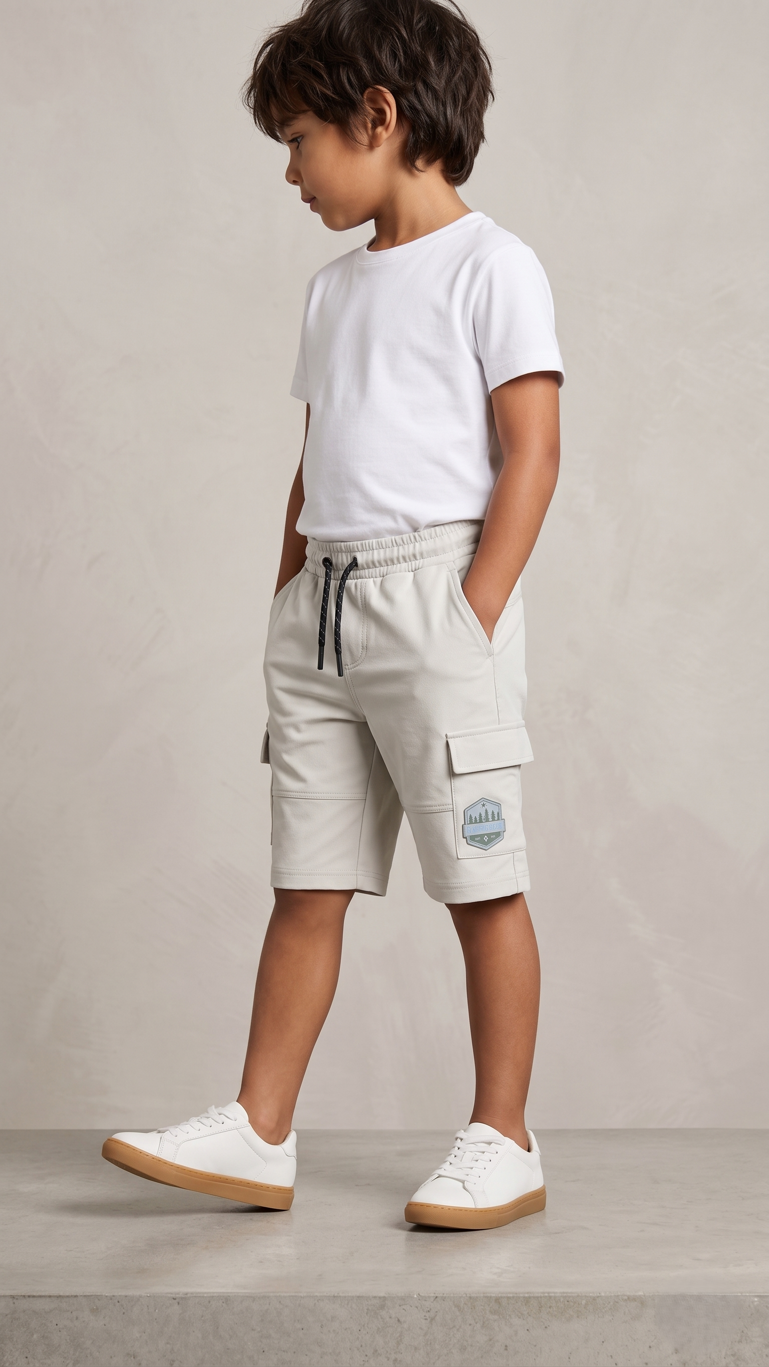 Boys Cargo Pocket Shorts Soft Sports Wear Off‑White (BG-000546)