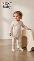 Oatmeal Ribbed Wrap Front Sleepsuit (BG-000639)