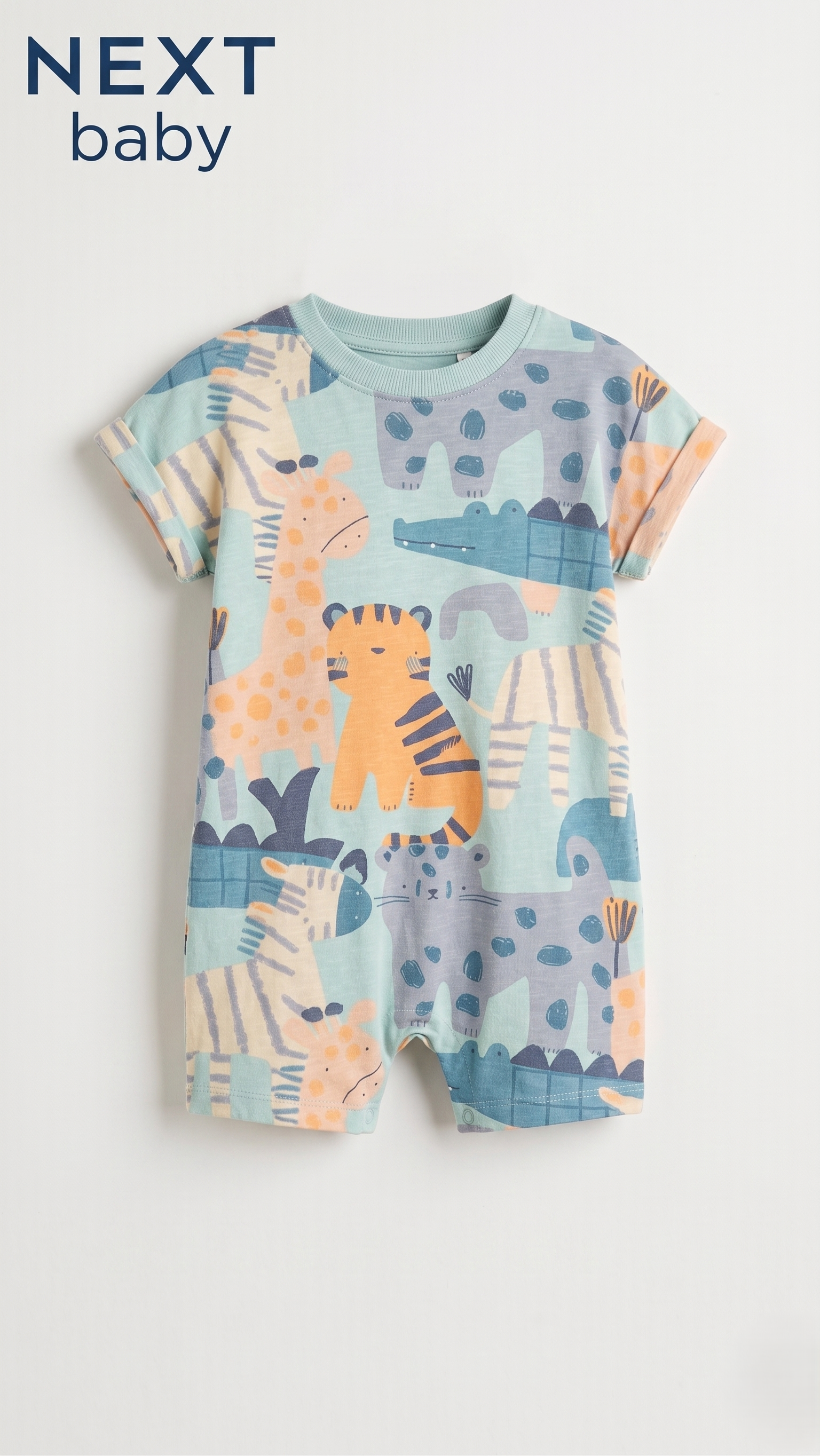 Next Baby Mint Green Safari Animal Print Romper (BG-000587)