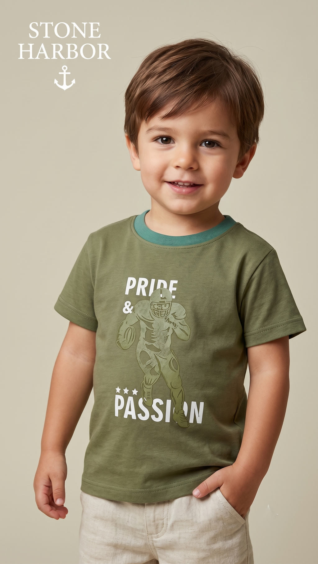 Stone Harbor Boys' "Pride & Passion" Football Graphic T-Shirt - Olive Green (BG-000848)