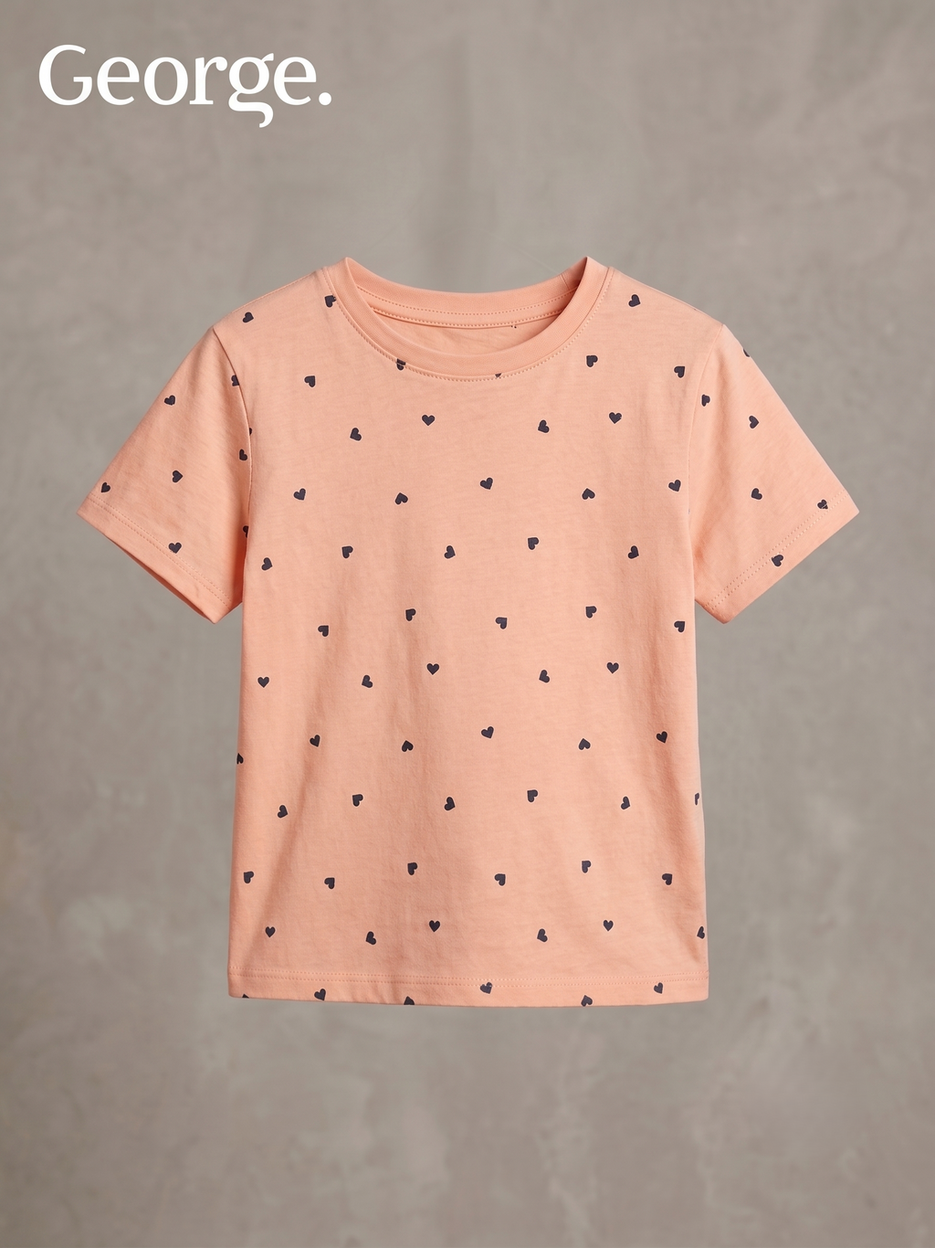 George Kids' Mini Heart Print Short Sleeve T-Shirt - Peach (BG-000765)