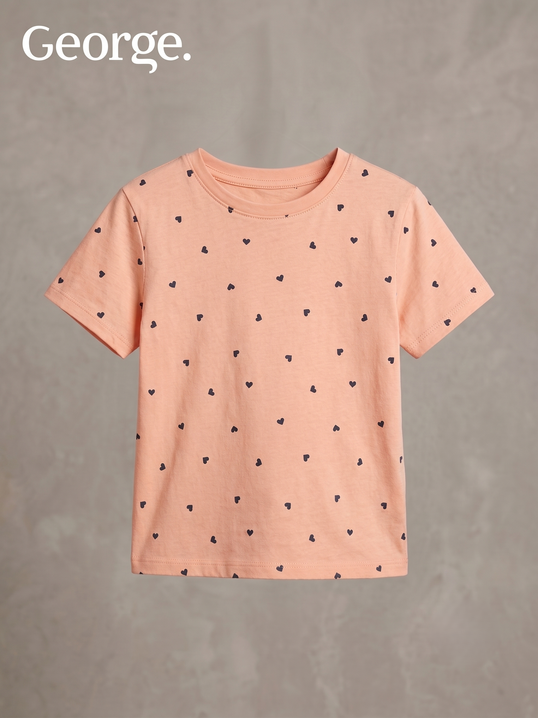 George Kids' Mini Heart Print Short Sleeve T-Shirt - Peach (BG-000765)