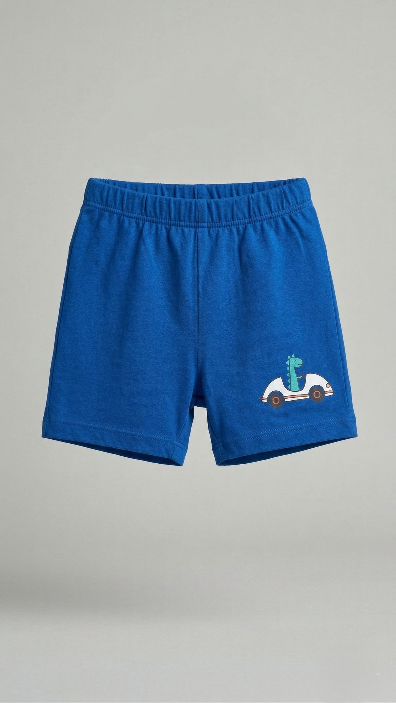 Boys Blue Dino Racing Car Jersey Shorts -  (BG-000494)