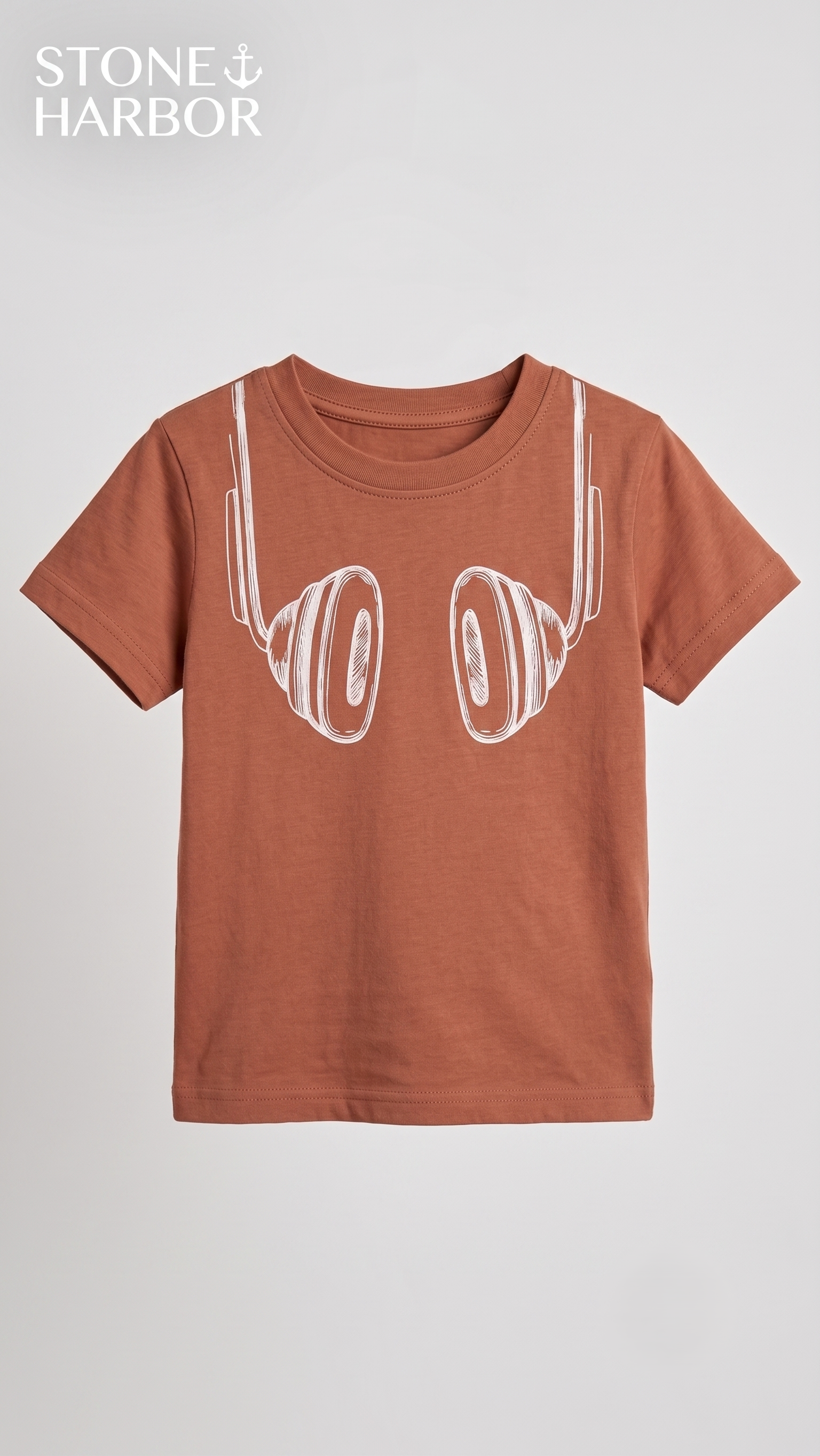 Stone Harbor Boys' Headphone Graphic Short Sleeve T-Shirt - Rust (BG-000849)