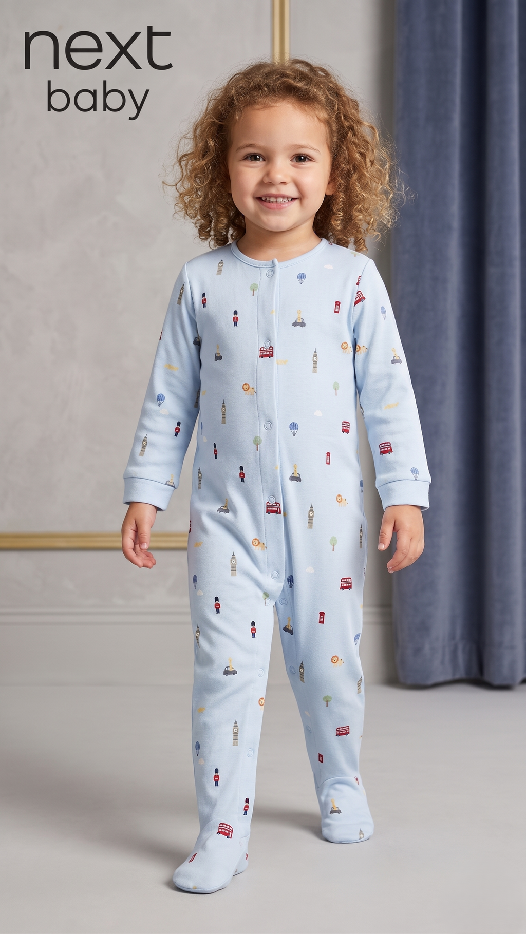 Blue London Icons Print Footed Sleepsuit (BG-000638)