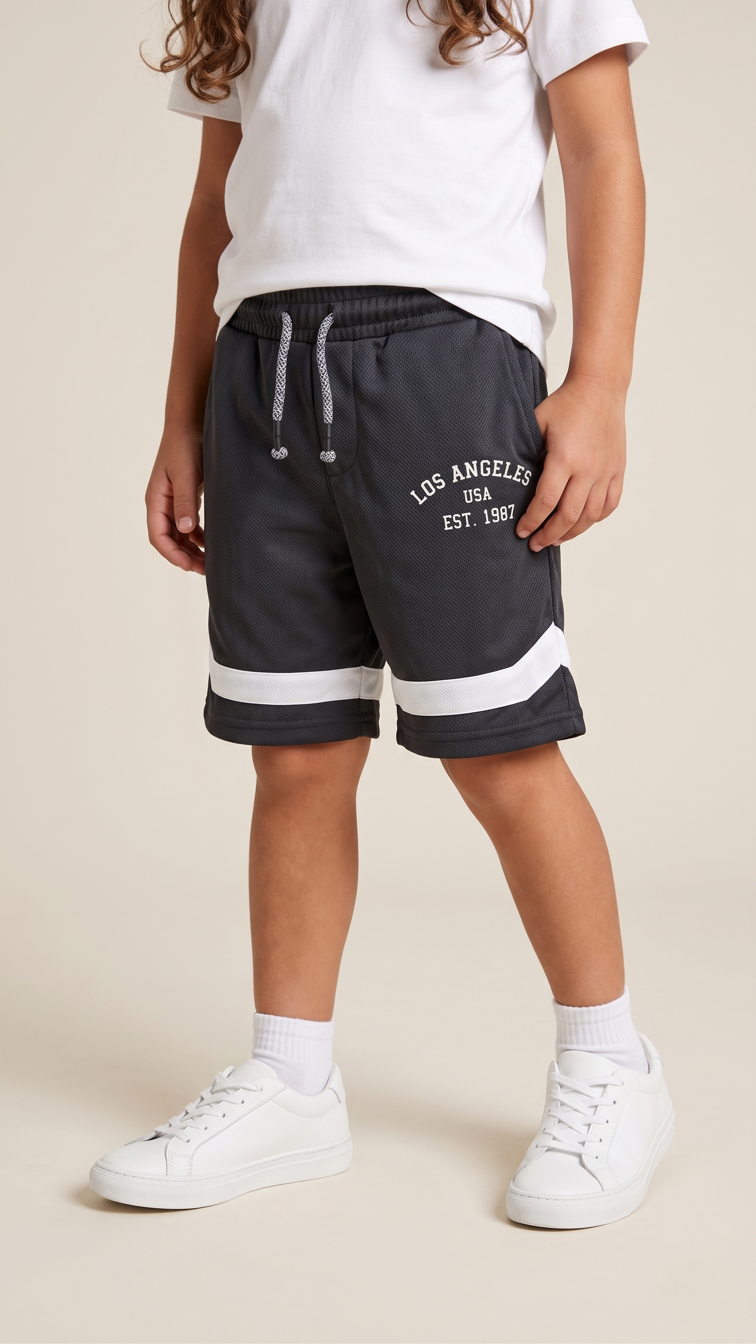 Boys Black Sports Shorts LA Print Athletic Casual Summerwear (BG-000536)