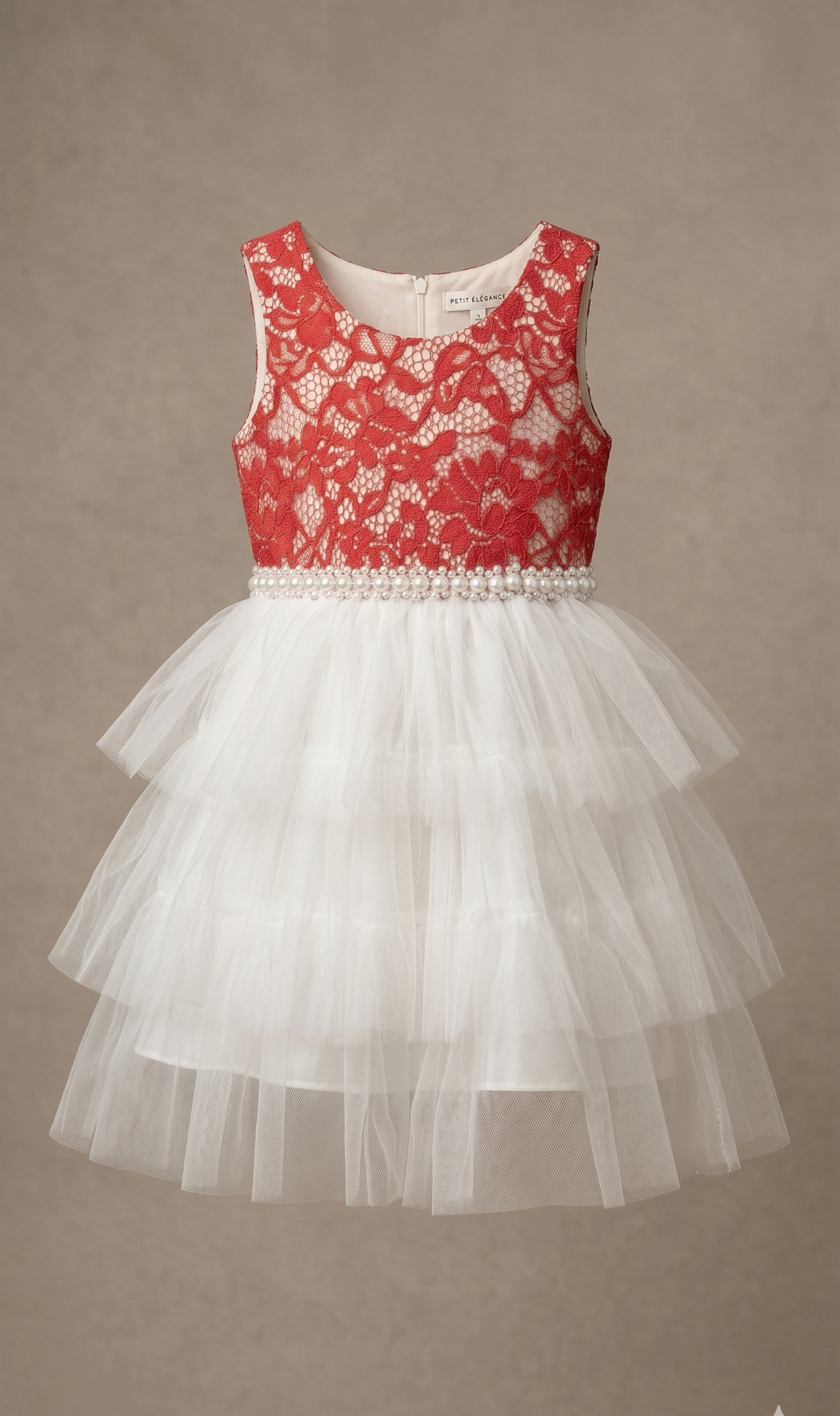Red Lace & White Tiered Tulle Dress (BG-000634)