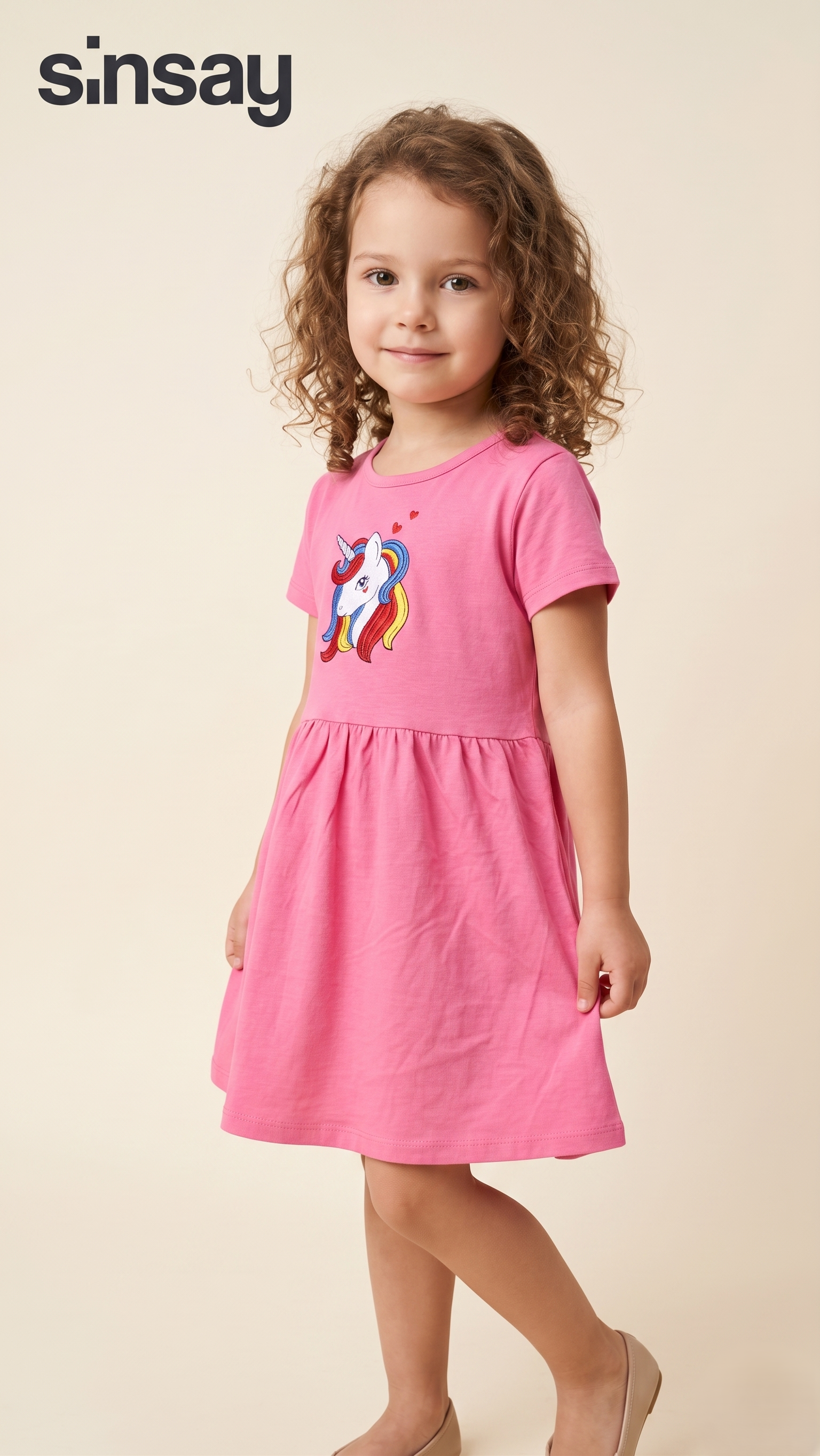Pink Unicorn Embroidered Skater Frock (BG-000643)