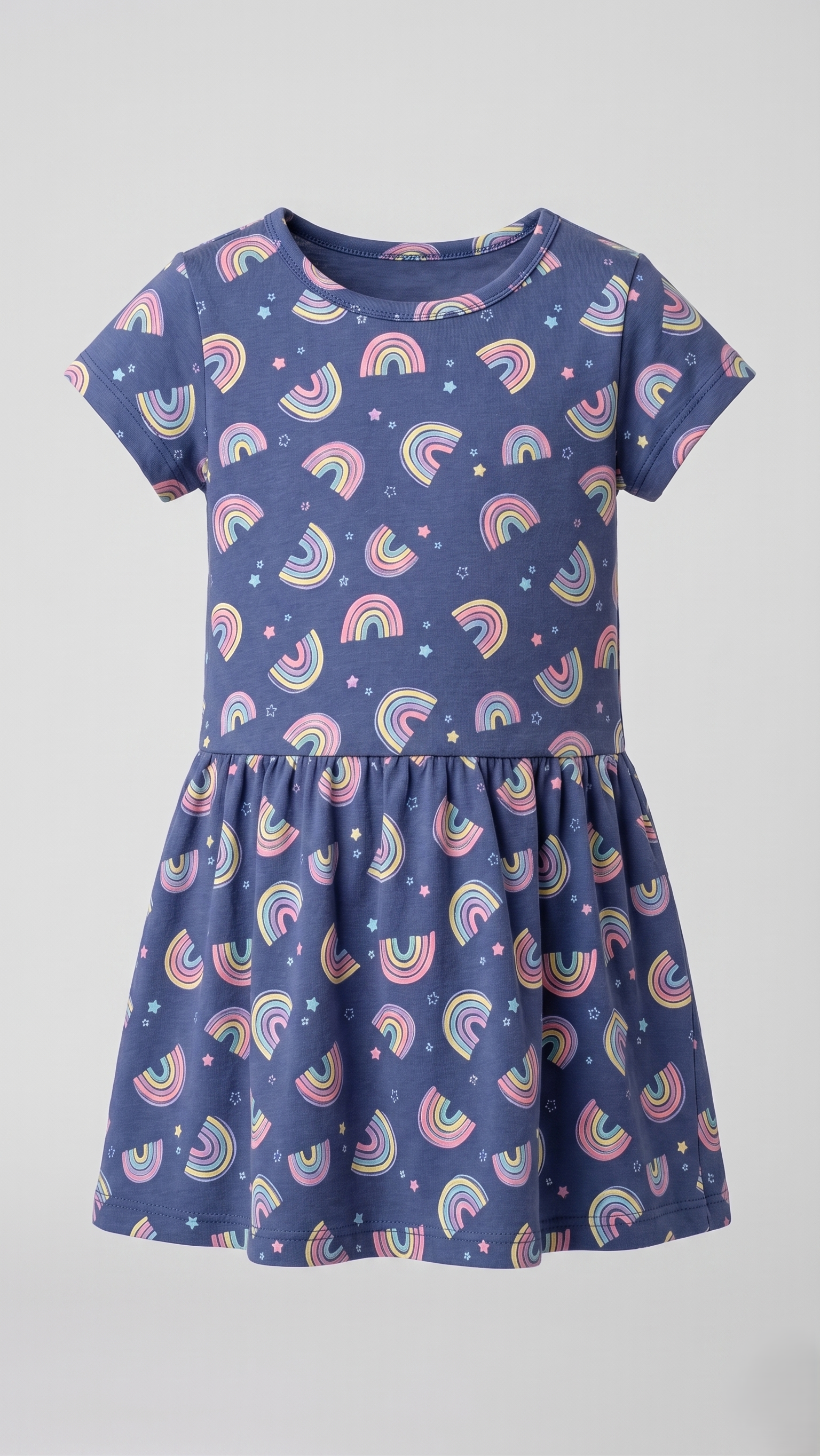Navy Rainbow & Stars Print Casual Frock (BG-000571)